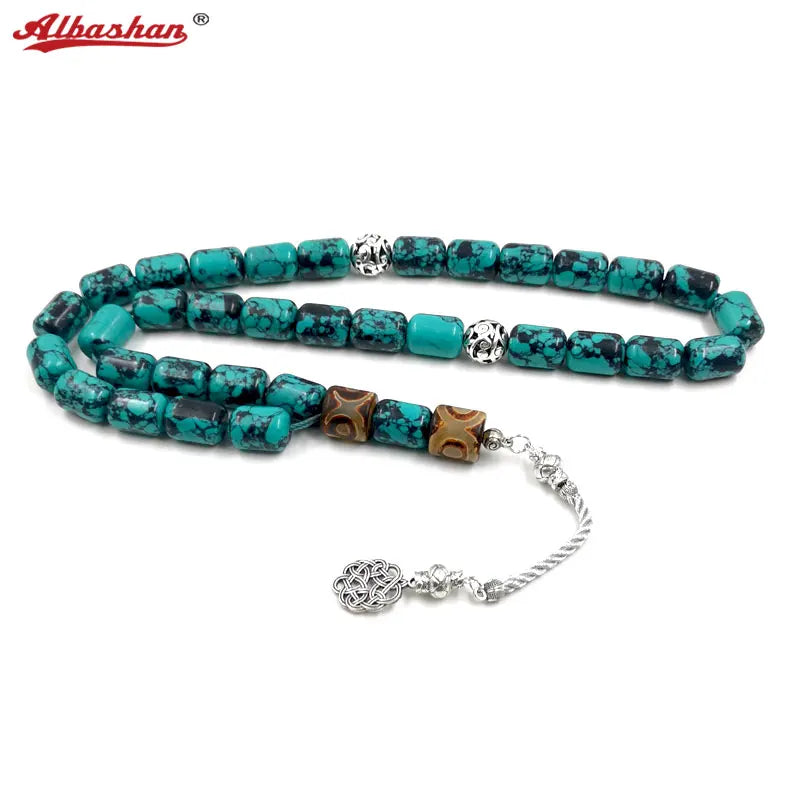 Tasbih Natural Mongolia Turquoises Big Size beads with Tibetan eyes agates stone muslim prayer beads Bracelet islamic Eid gift