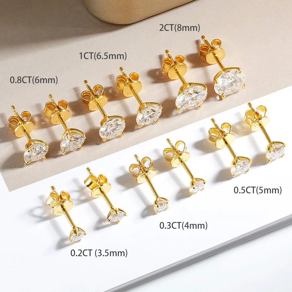Certified 0.1-5ct Moissanite Stud Earrings for Women Man Party Sparkling 4 Claws Diamond Ear Studs 925 Sterling Silver Jewelry