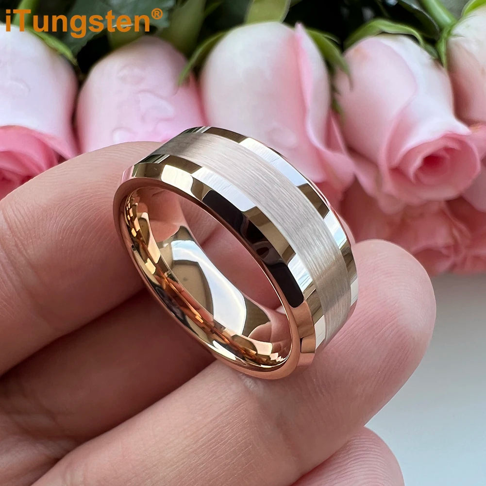 iTungsten 6mm 8mm Engagement Wedding Band Gold Plated Tungsten Finger Ring for Men Women Couple Fashion Jewelry Comfort Fit
