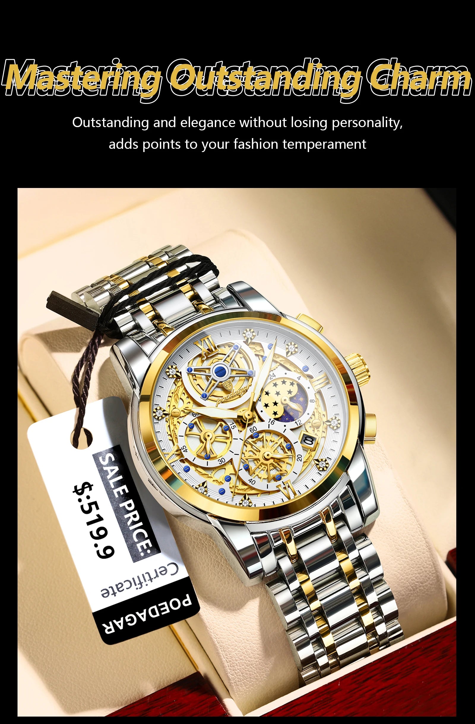 POEDAGAR Luxury Men's Quartz Watches Stainless Steel Date Chronograph Men Wristwatch Waterproof Luminous Fashion Man Watch Reloj