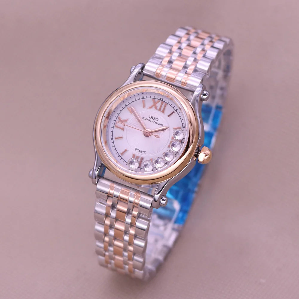 Women's Watch Japan Quartz Hours Fine Fashion Dress Clock Real Leather Luxury Happy Moving Rhinestones Girl's Gift