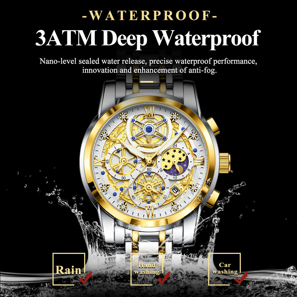 POEDAGAR Luxury Men's Quartz Watches Stainless Steel Date Chronograph Men Wristwatch Waterproof Luminous Fashion Man Watch Reloj