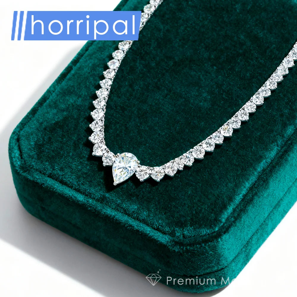 HORRIPAL DVVS1 3 Claws Pear Moissanite Necklace for Women 925 sterling Silver GRA Certified Elegant Luxury Wedding Fine Jewelry