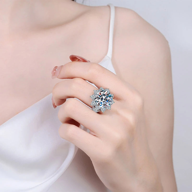 Tezzc 10 Carat Moissanite Ring For Women Oversized Diamond With Certificate 925 Sterling Silver Engagement Wedding Jewelry