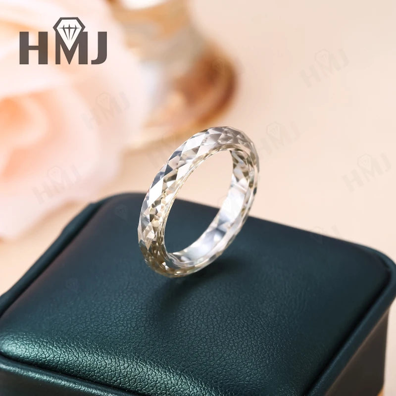 All Moissanite Thumb Ring Plain Band Pinky Ring Green&Champagne&White&Black Anniversary Birthday Gift Charms Free Give Necklace