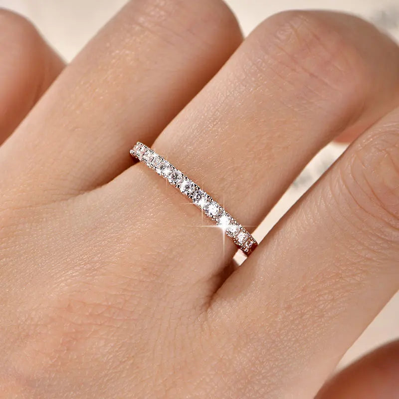 IOGOU 14k Gold Filled Full Eternity Ring Sparkling 2mm D Color Moissanite Stackable Band Finger Jewelry for Womem GRA Cerificate