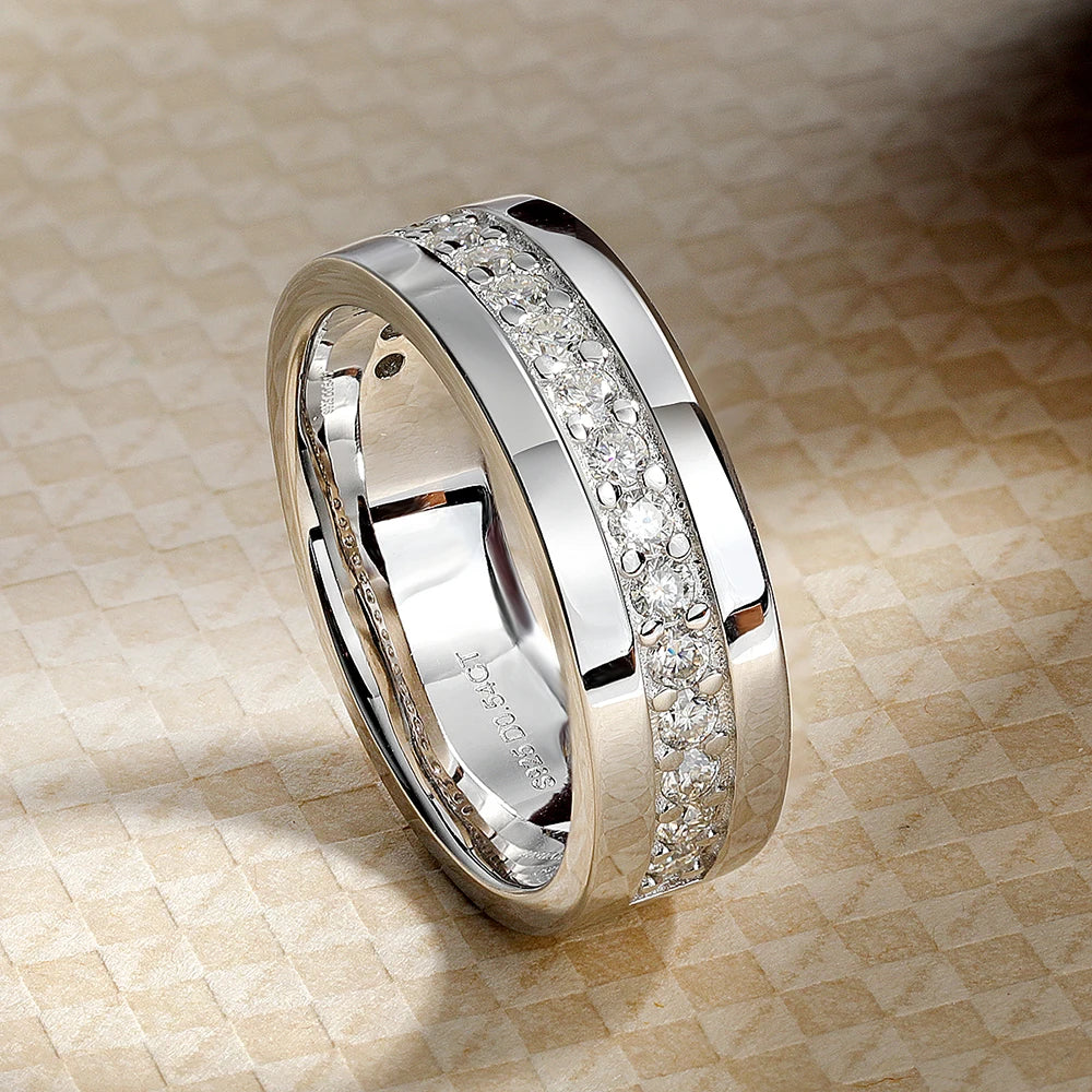 Serenity 2mm D Color Moissanite Rings for Men Gift 100% S925 Sterling Silver Plated 18K Lab Diamond Eternity Rings Fine Jewelry