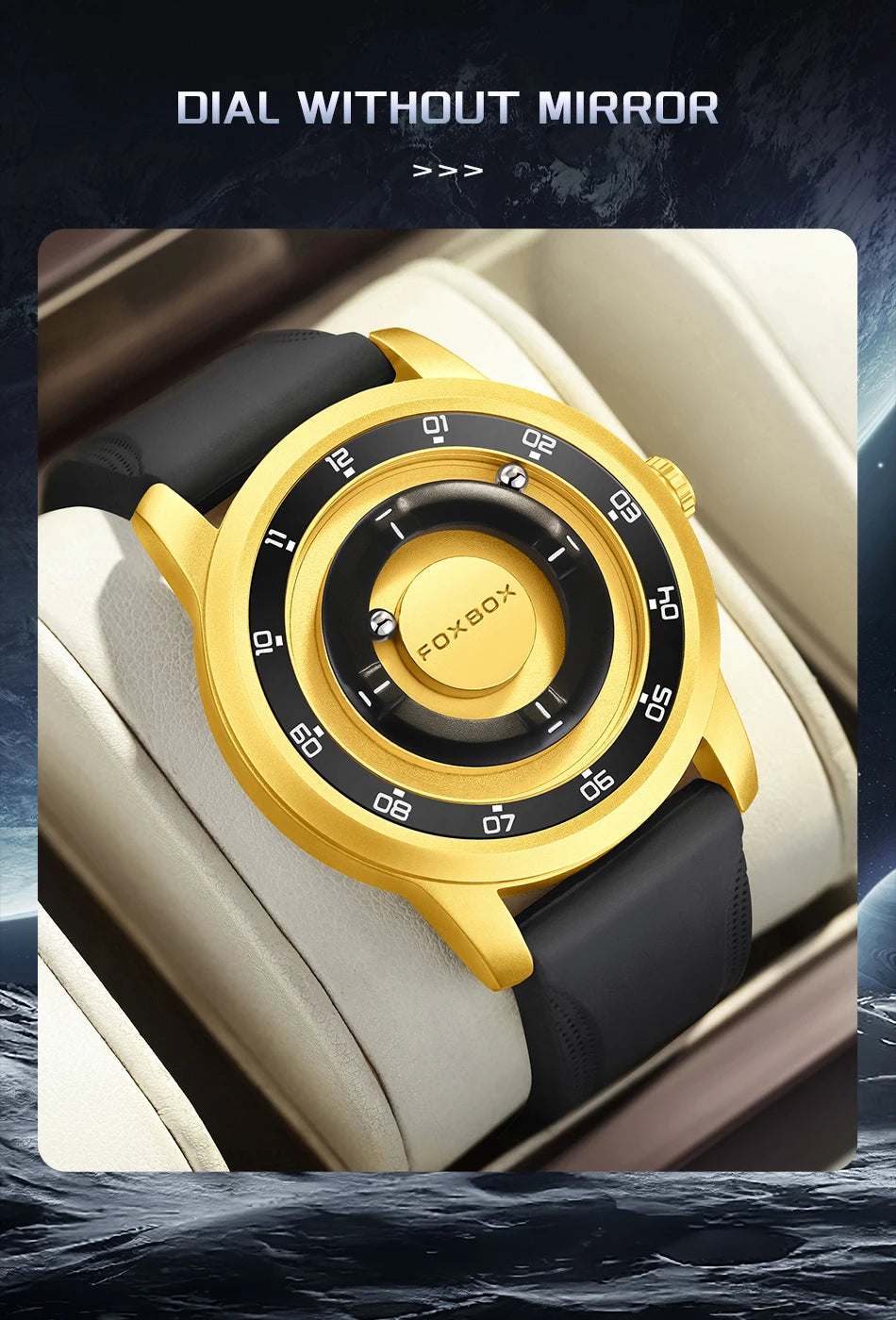 FOXBOX Watch Personalized Fashion Floating Magnetic Pointer Free Ball Bearing Creative Simple Waterproof Quartz Watch for Men