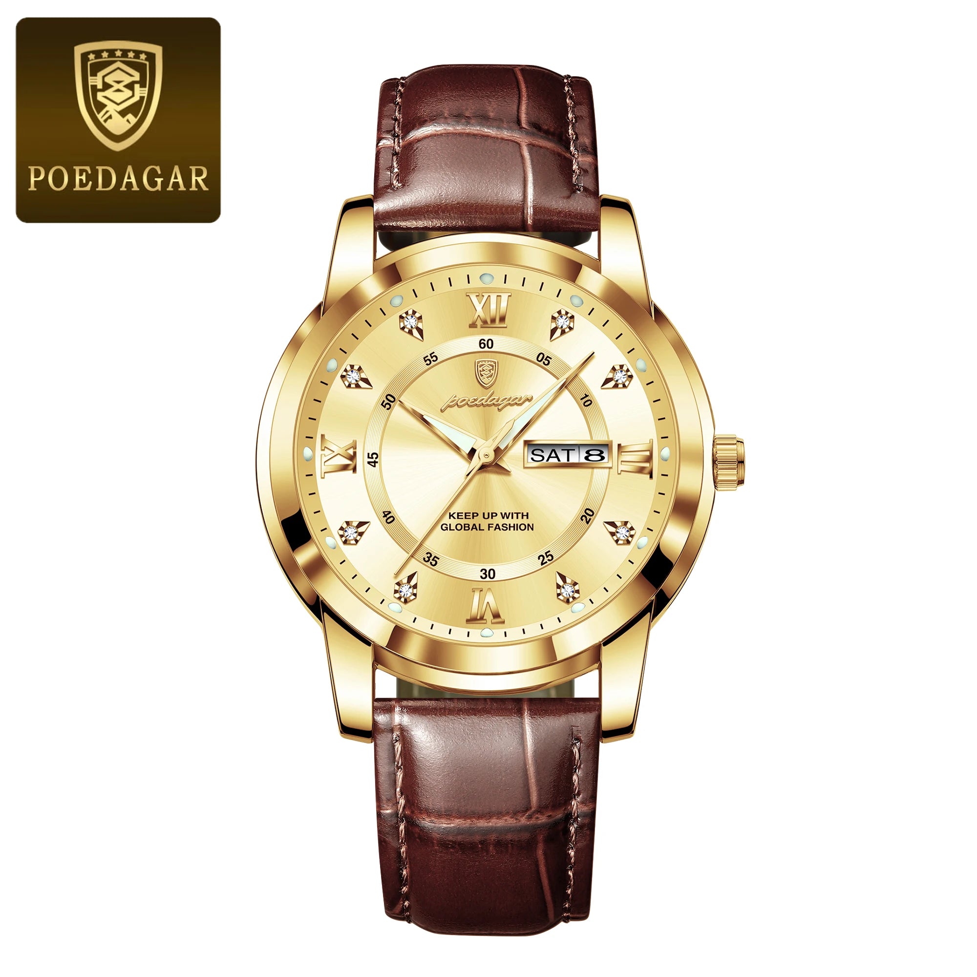 POEDAGAR Top Luxury Man Watch Date Week Waterproof Luminous Leather Men Wristwatch Casual Male Clock Sports Men's Quartz Watches