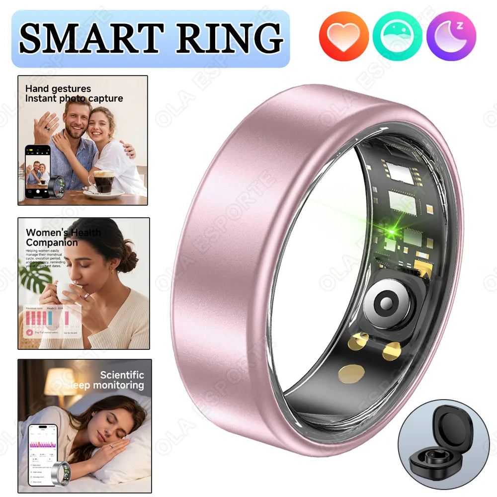 R09 Smart Ring Men Women with Charging Case,Heart Rate Blood Oxygen,Skin Temperature Monitor,5ATM Waterproof For Android iOS