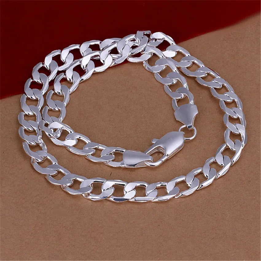 18-30inch 925 silver Color12MM chain Necklace big Noble Beautiful fashion charm solid men women TOP quality Gorgeous jewelry
