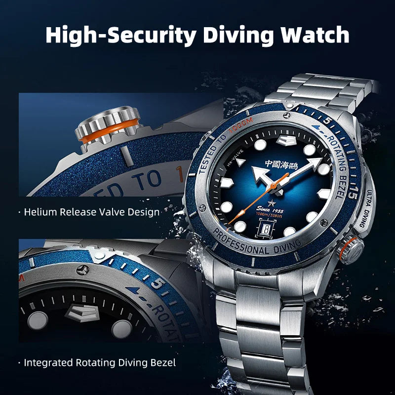 Seagull 1000M Waterproof Men's Diving Watch Helium Valve Integrated Ultra Diving Series Automatic Mechanical Watch Luxury 1217