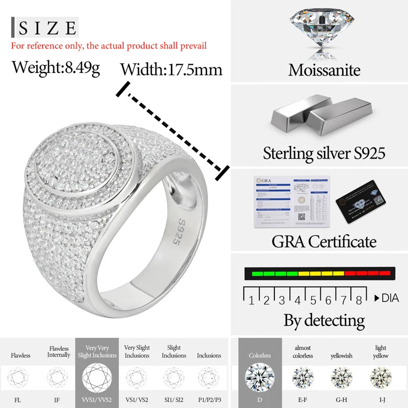 TUHE Unisex oval Iced Out VVS1 Moissanite Cross Rings S925 Silver For Men Hip Hop Jewelry