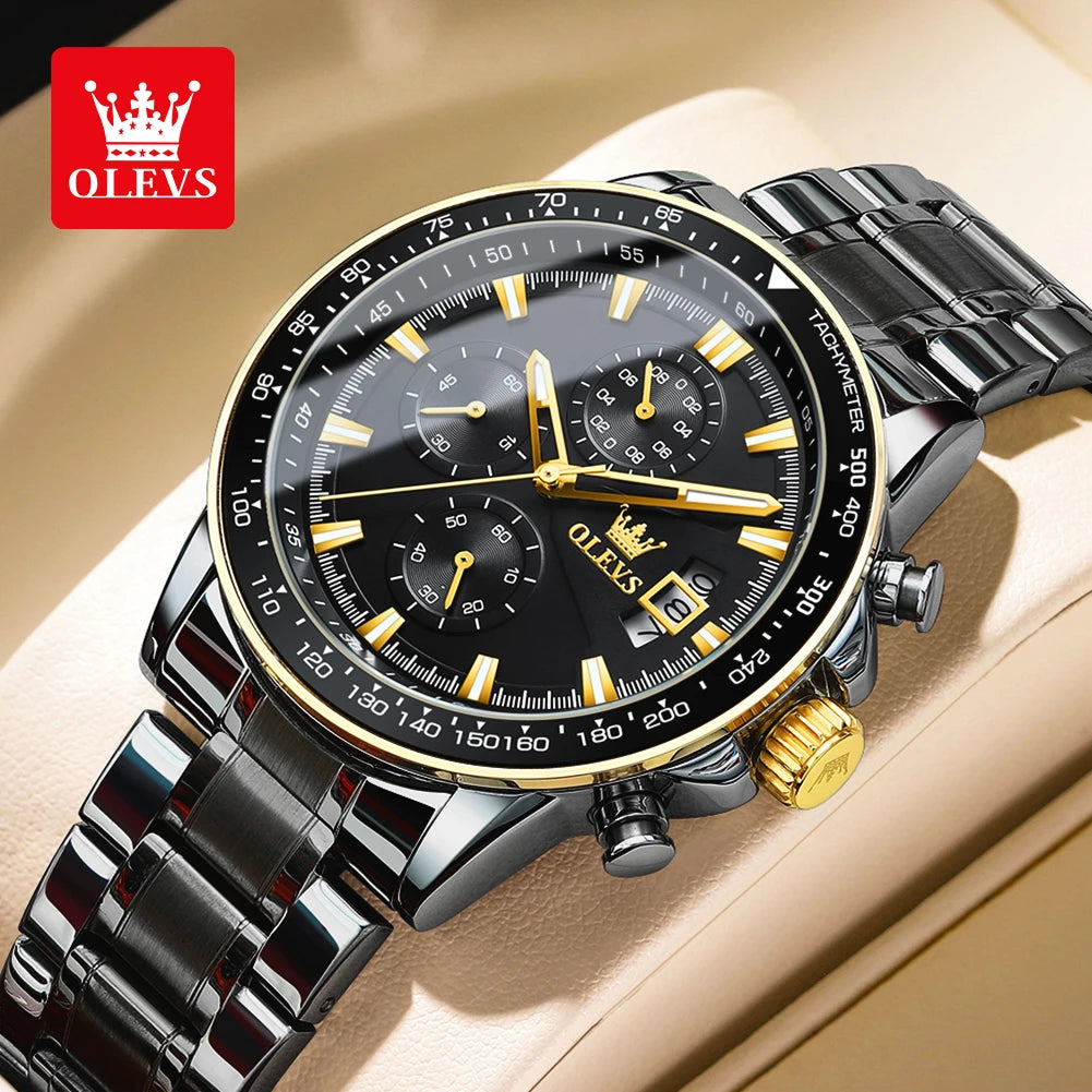 OLEVS Men's Watches Top Brand Classic Original Quartz Watch for Man Waterproof Stainless Steel Lunminous Chronograph Calendar