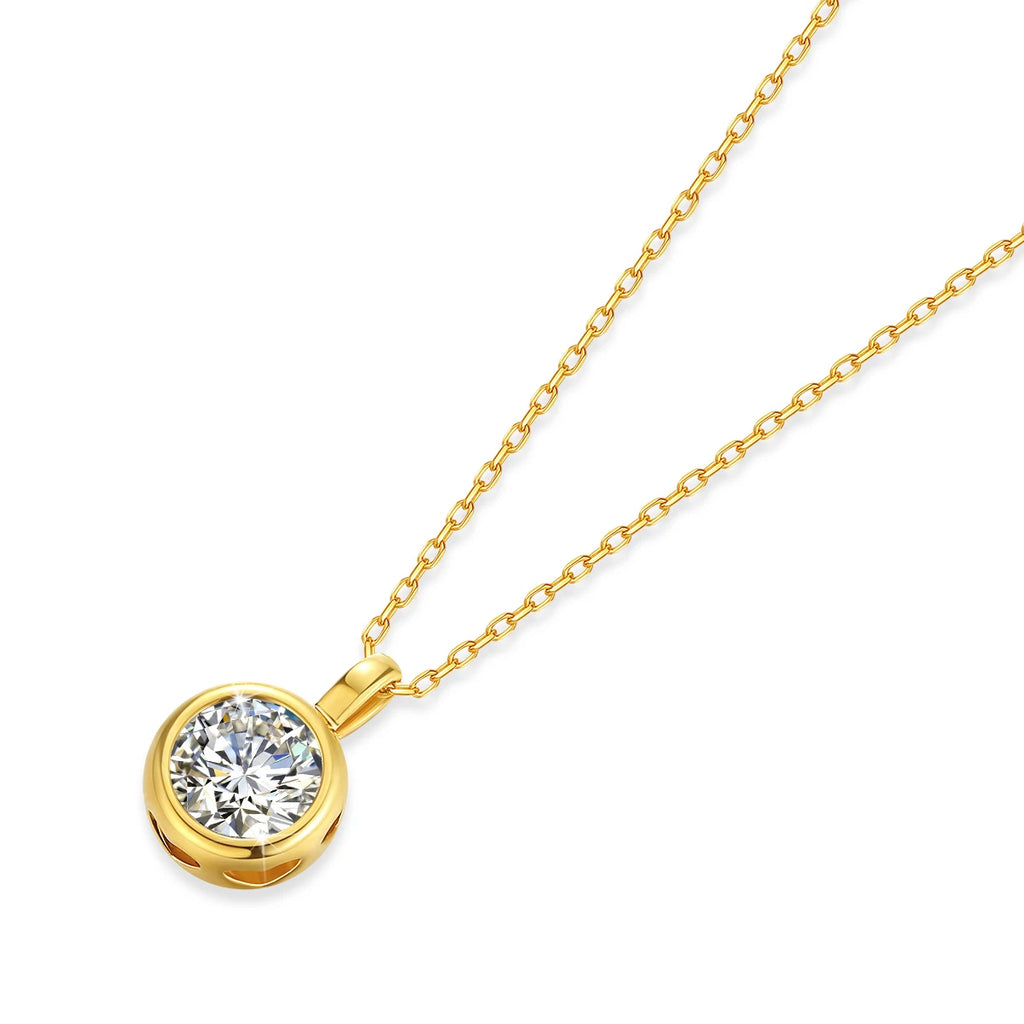 Genuine 18K Gold Moissanite Necklace 1CT AU750 Pendant Classic for Women Anniversary Party Gift Daily Wear Trendy Jewelry