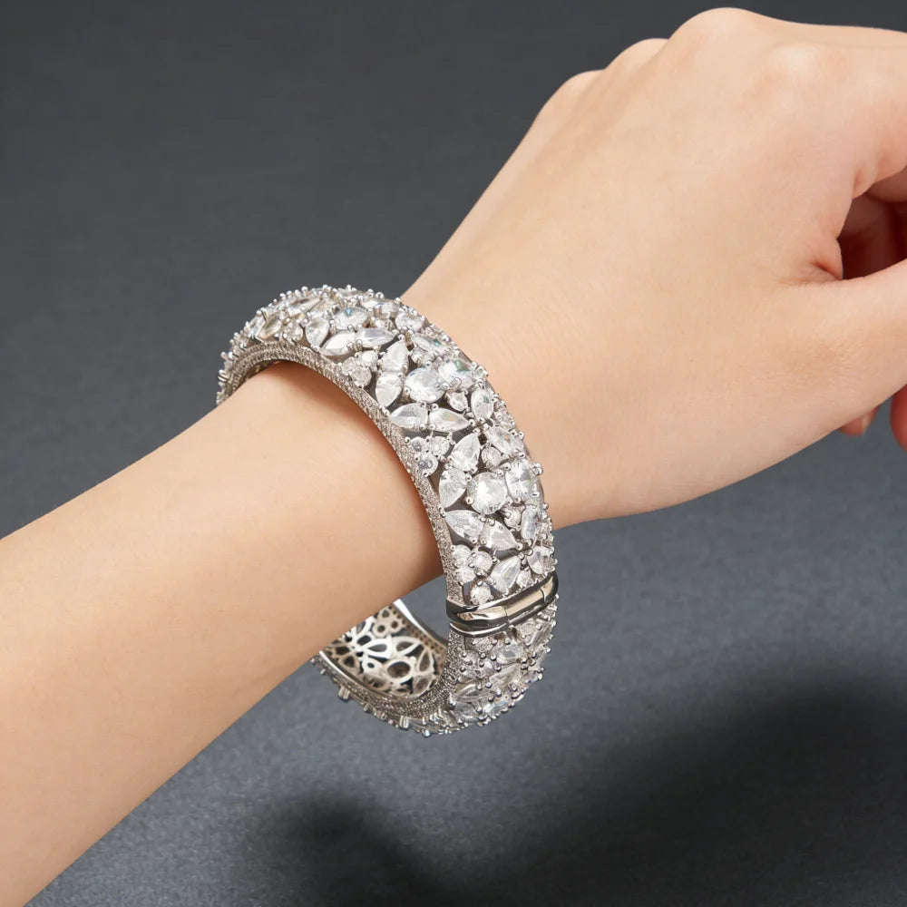 JRH African Style Bangle Bracelet with Shiny Zircon Stones Perfect Gift for Parties And Proposal Occasions Jewelry Accessory