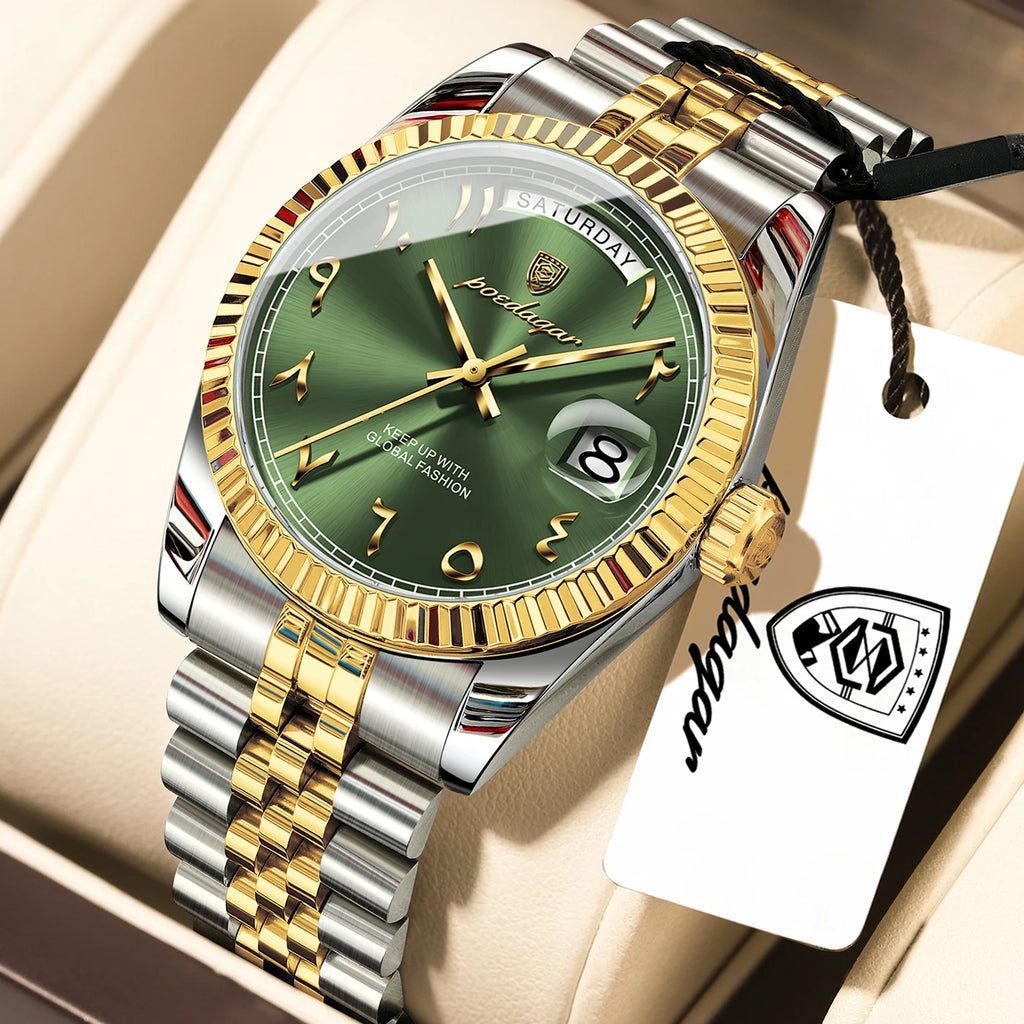 POEDAGAR Business Casual Male Clock Waterproof Date Week Fashion Men's Watch Stainless Steel Quartz Watches For Men Reloj Hombre