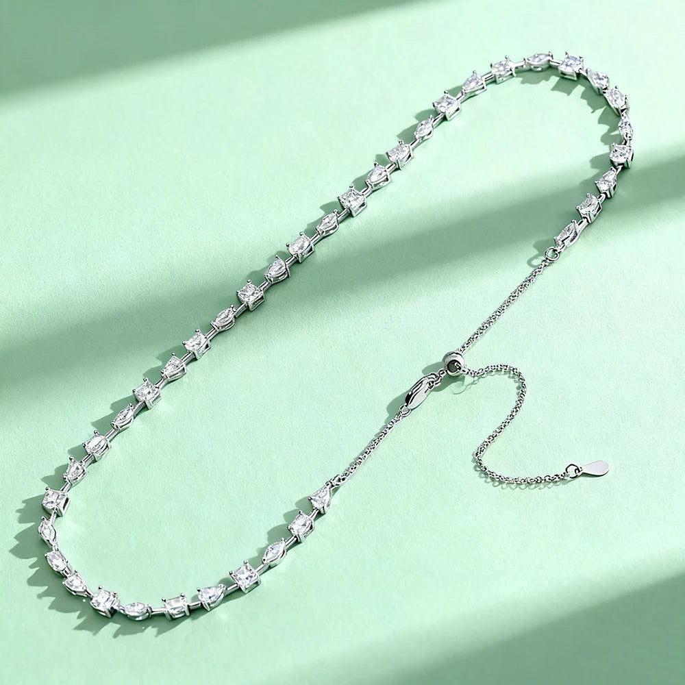 TEMGF Full Irregular Moissanite Chokers Necklaces 925 Silver Tennis Chain for Women Banquet Bridal Wedding Luxury Shiny Jewelry