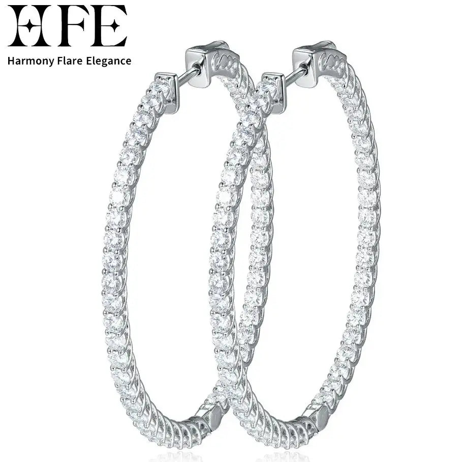HFE Full Moissanite 50mm Hoop Earrings Sterling Silver Women's Style D Color VVS1 Lab-Created Diamond Studs Party Fine Jewelry