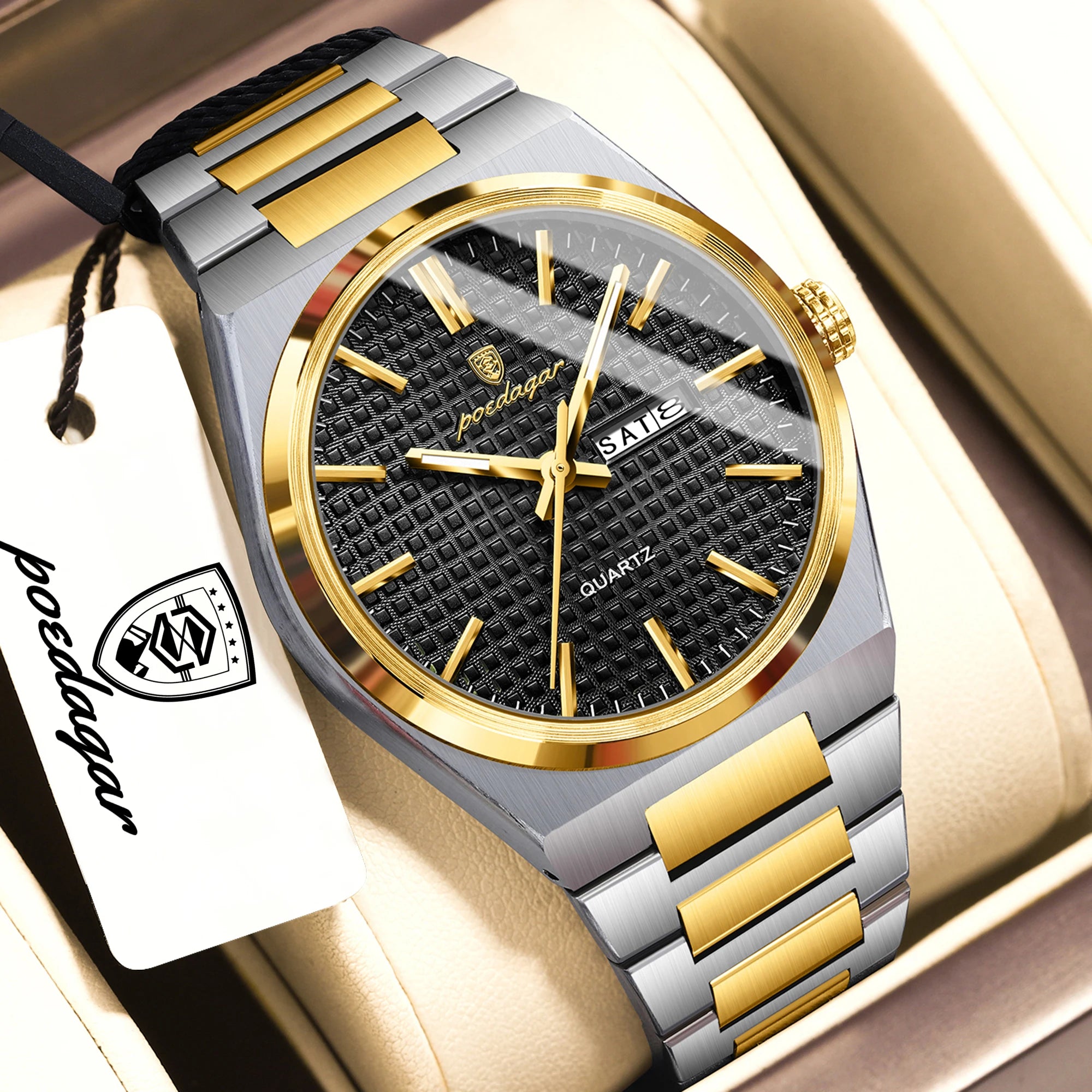 POEDAGAR Top Original Quartz Men Clock Waterproof Luminous Stainless Steel Man Wristwatch Date Week Business Men's Watches Reloj