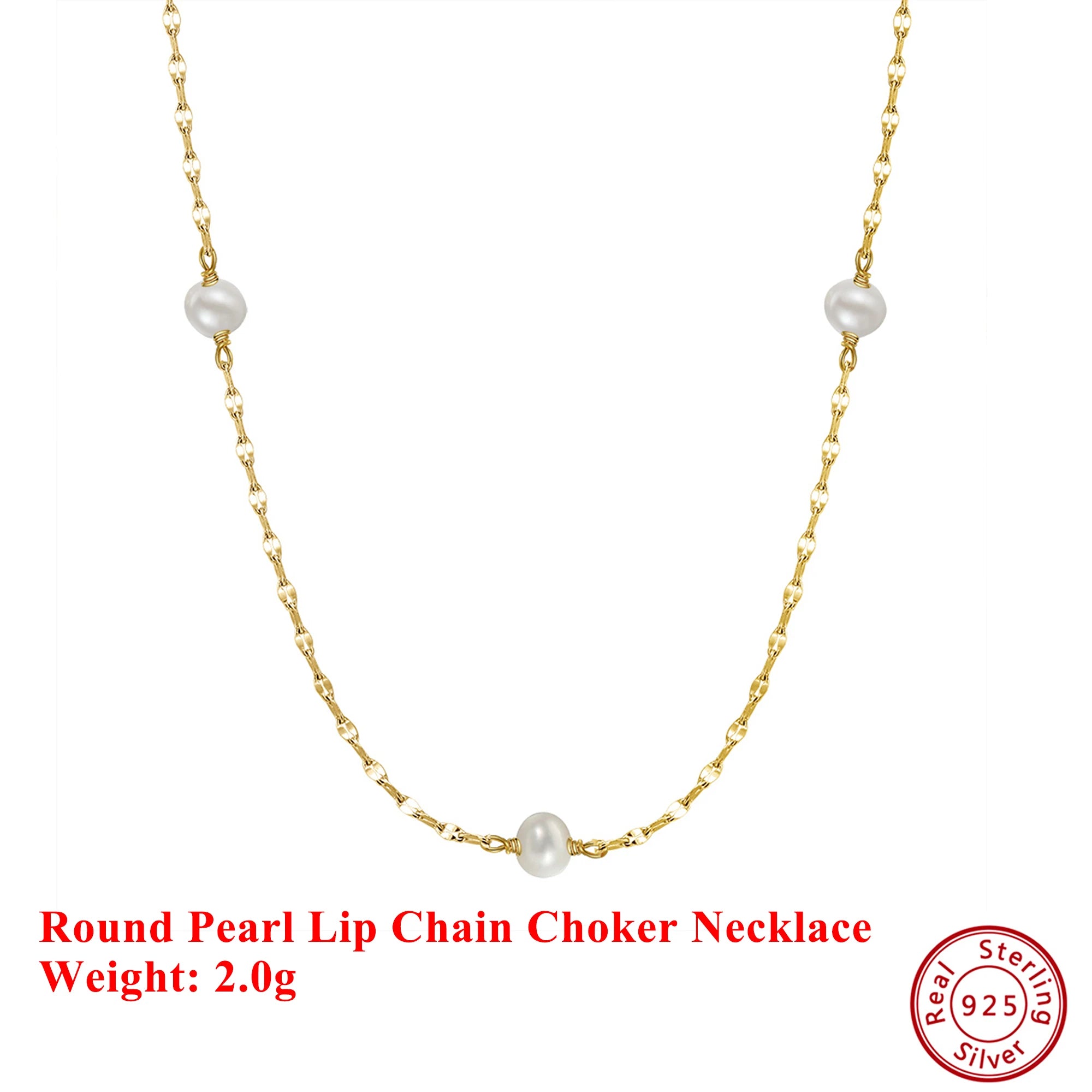 EFFIE QUEEN 925 Sterling Silver Fashion Simple Lip Chain Natural Pearl Necklace for Women Elegant Pearl Clavicle Jewelry GPN35