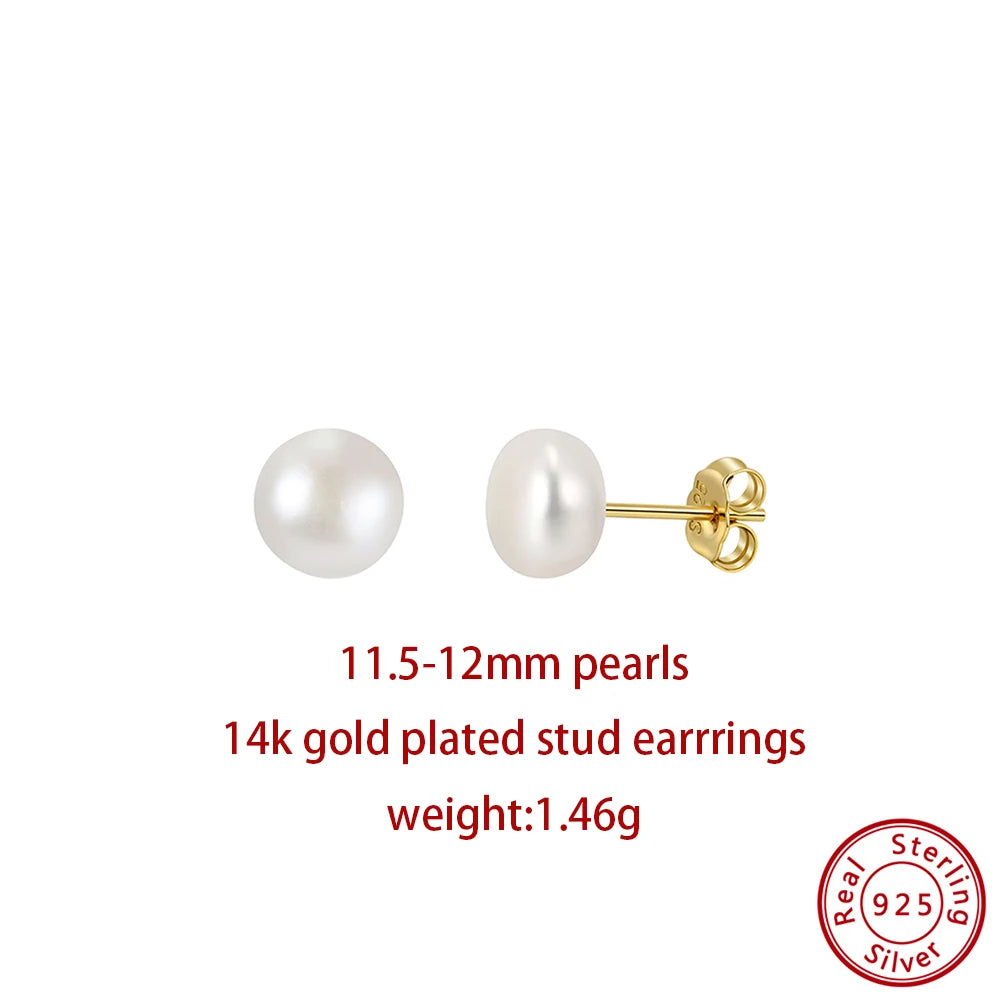 ORSA JEWELS Minimalism 1 pair Freshwater Pearl Ear Stud Real Pearls Stud Earrings 925 Silver Round Natural Pearl Ear Stud GPE104