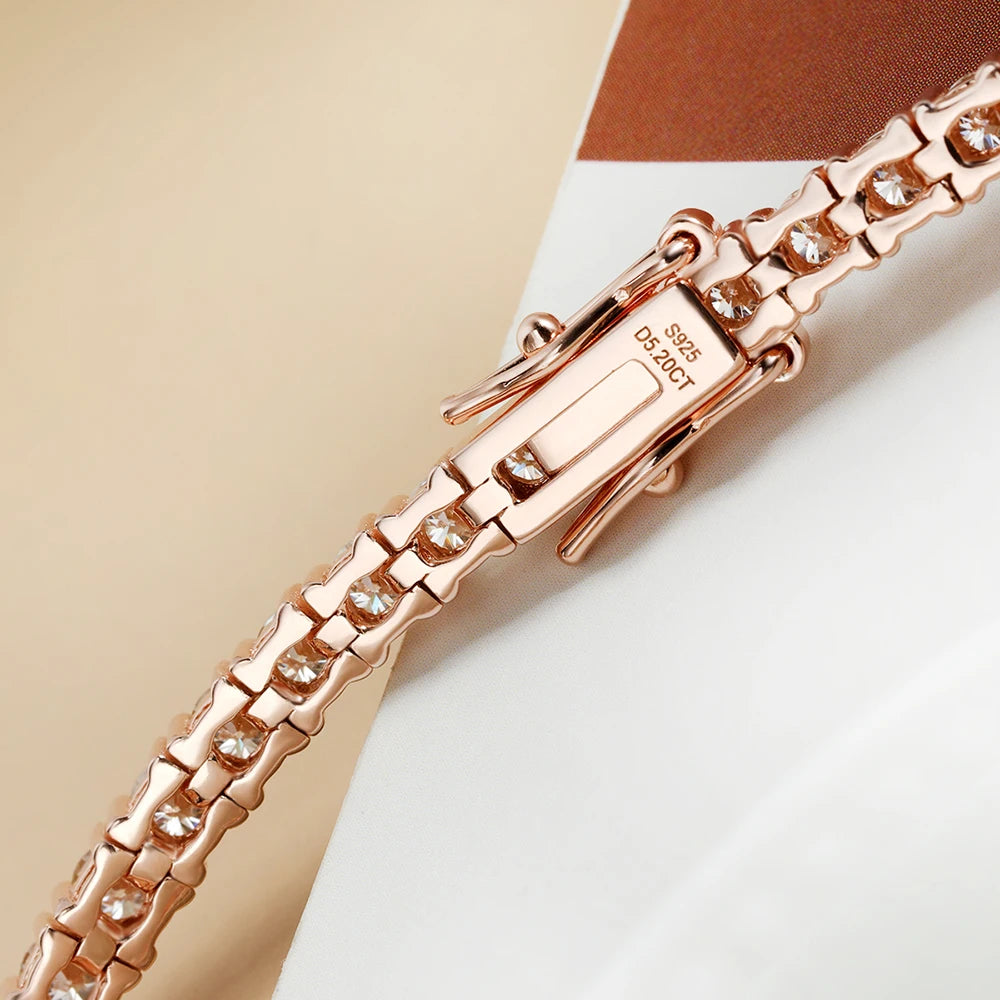 Serenity 3mm 4mm 5mm Rose Gold Color Moissanite Tennis Bracelet Women Man S925 Sterling Silver Sparkling Lab Diamond Hand Chain