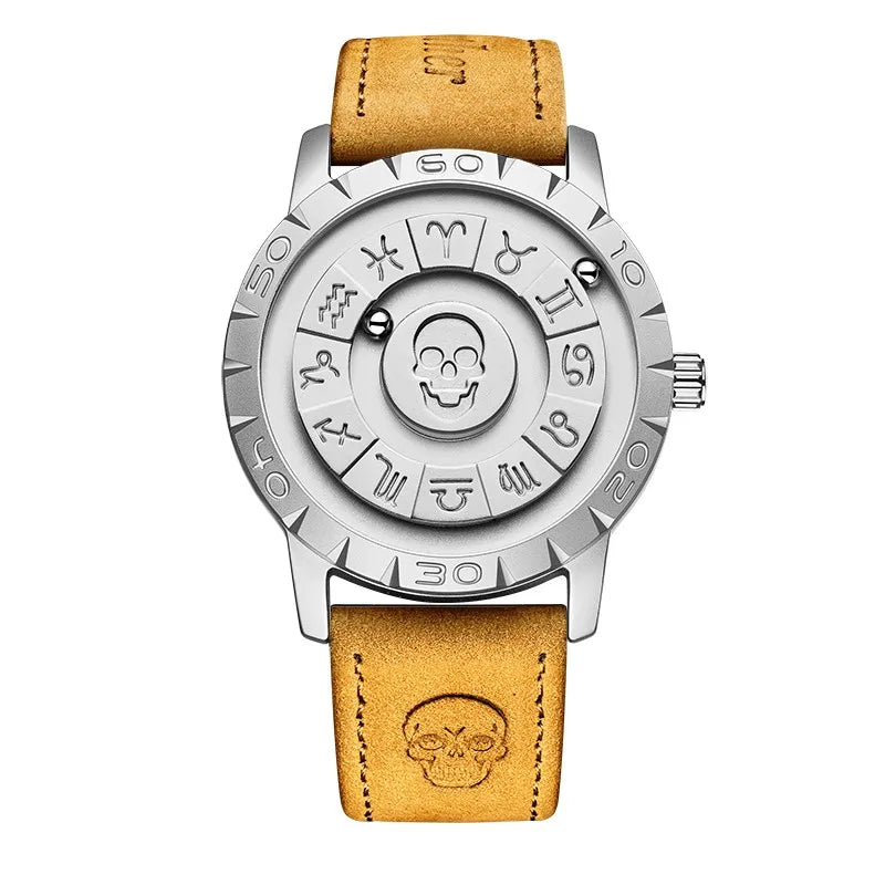 FOXOBOX New Original Luxury Skull Scrolling Pointer Magnetic Force Watch Men Military Sport Waterproof Quartz Wristwatch Clock