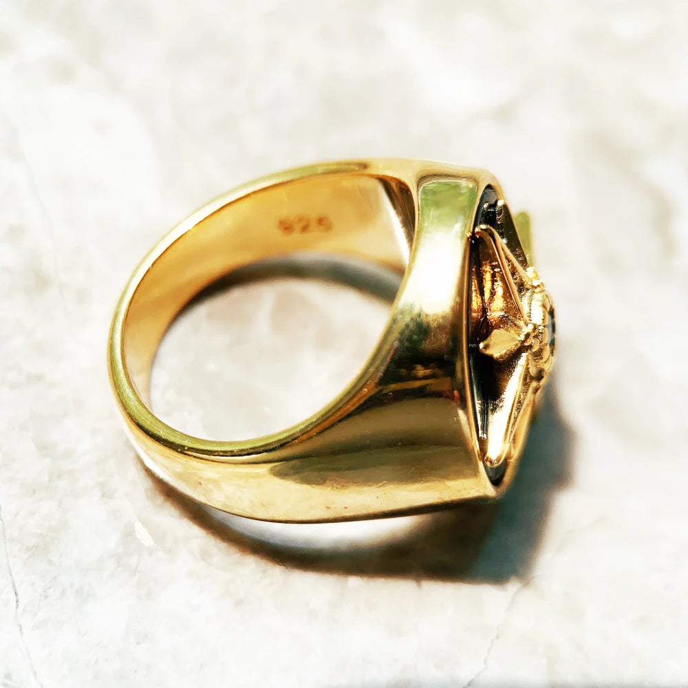 Golden Royalty Star With Stones Ring Europe Fine Jewerly For Women Autumn Lucky Gift In 925 Sterling Silver
