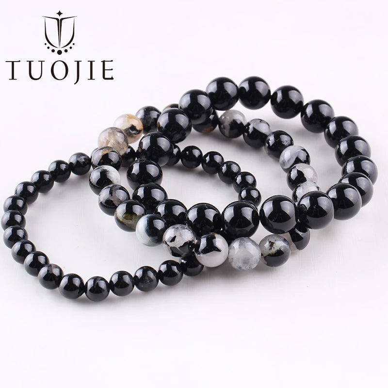 Natural 6 8 10mm Black Tourmaline Beads Bracelet Genuine Round Smooth Gemstone Beads Bracelets for Women Fashion Cheap Jewelry