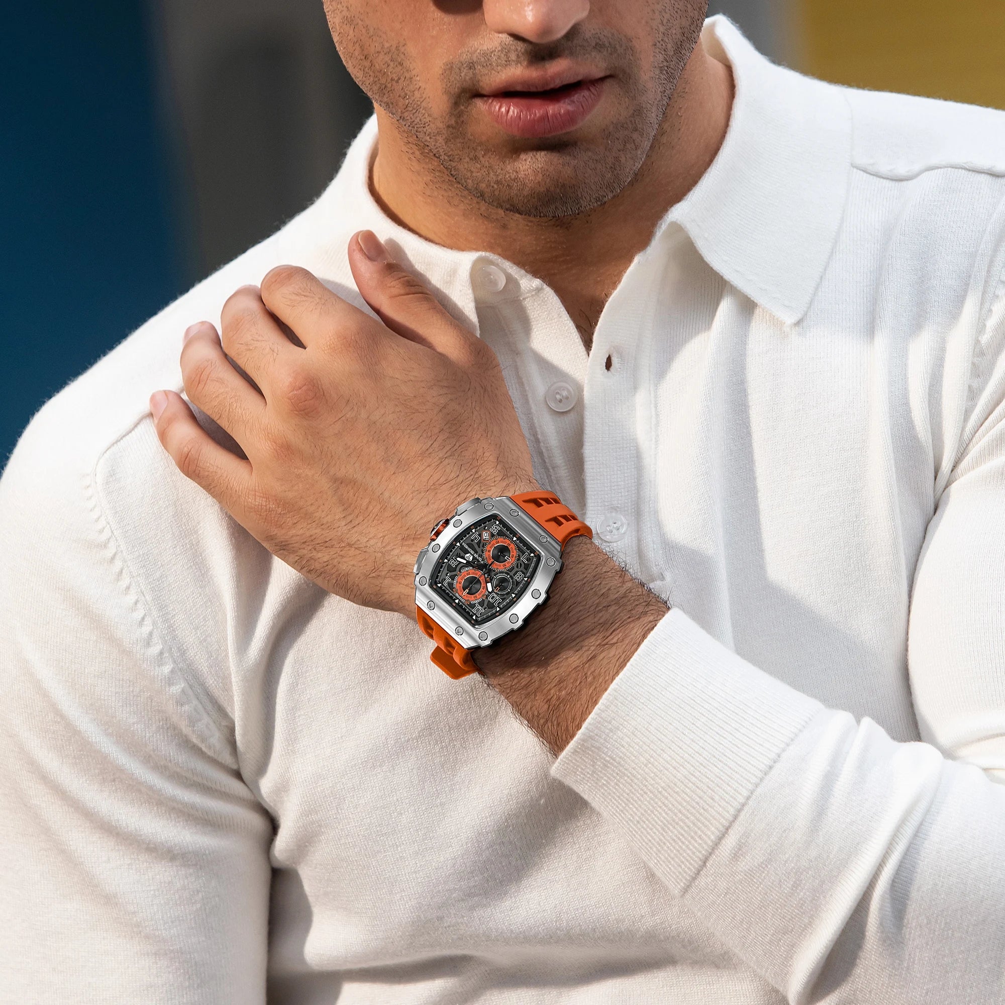 TSAR BOMBA Luxury Tonneau Quartz Watch for Men Japanese Movement, Stainless Steel Case,  Elegant Dress Wristwatch