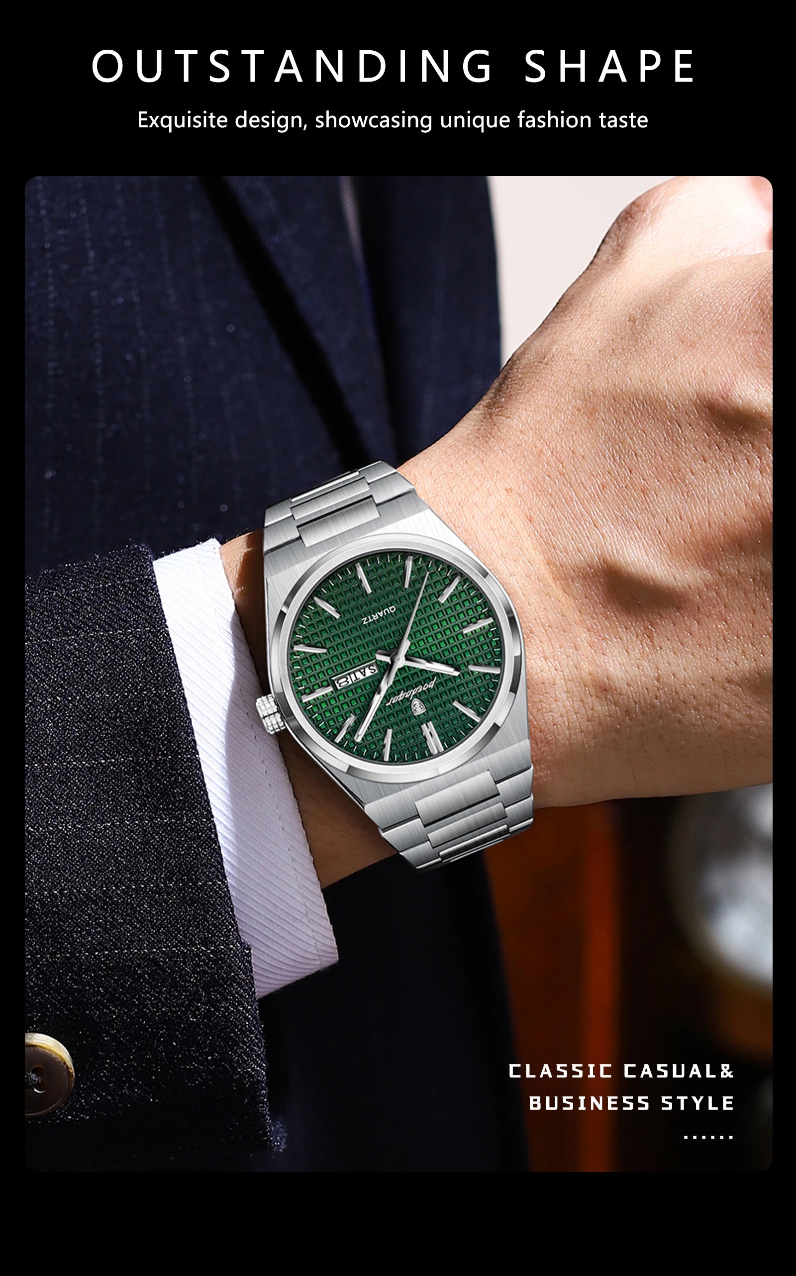 POEDAGAR Top Original Quartz Men Clock Waterproof Luminous Stainless Steel Man Wristwatch Date Week Business Men's Watches Reloj