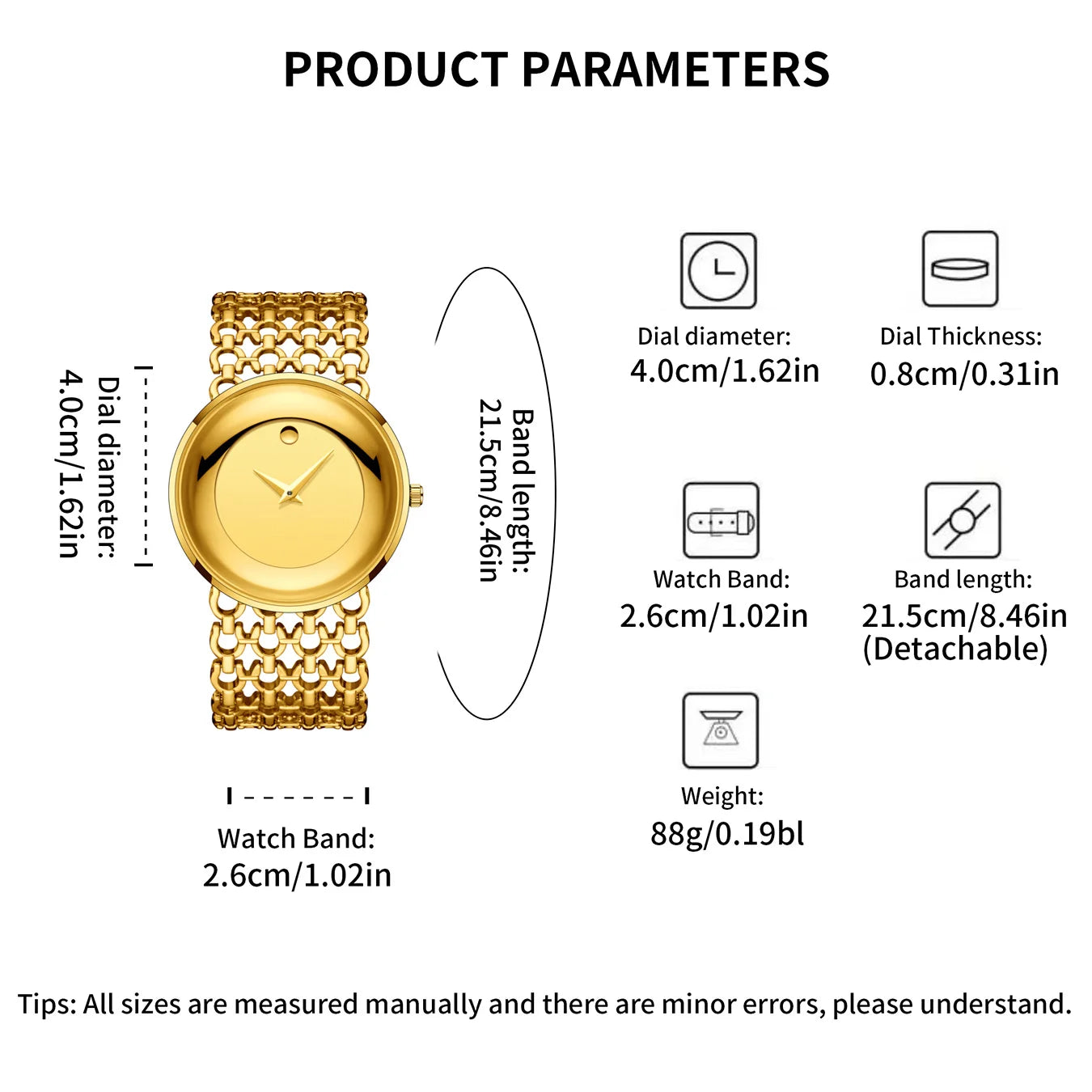 YaLaLuSi Women's Minimalist Quartz Watch with Large Dial, Water-Resistant, Gold-Tone, Perfect as a Gift Watch for Ladies Reloj