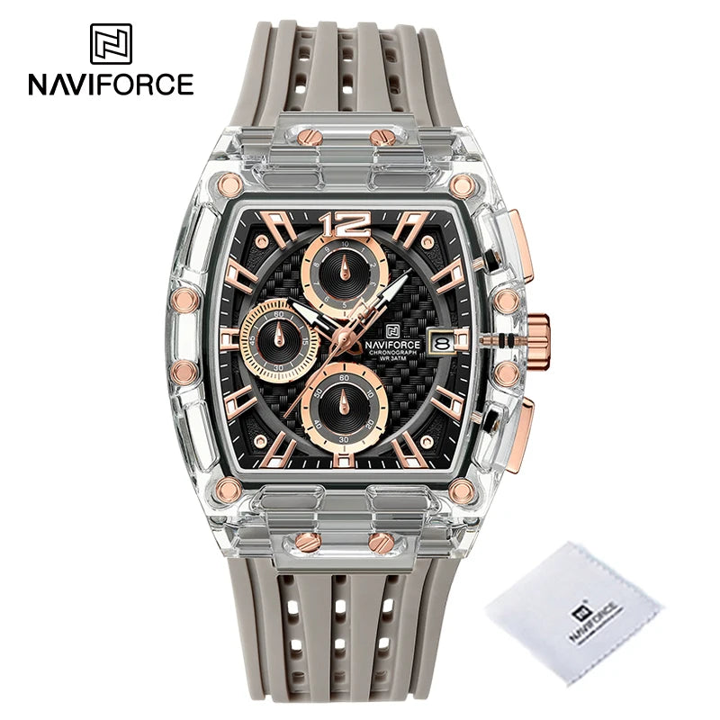 High Quality NAVIFORCE Watches for Man Silica Strap 50M Waterproof Sport Male Clock Casual Quartz Date Display Men's Chronograph
