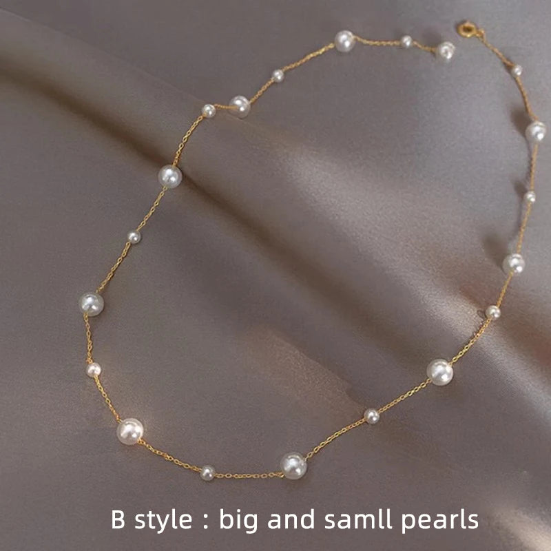 NYMPH Solid 18K Gold Natural Pearl Necklace Au750 Fine Jewelry Chocker  Round Aniversary Gift For Women White X536