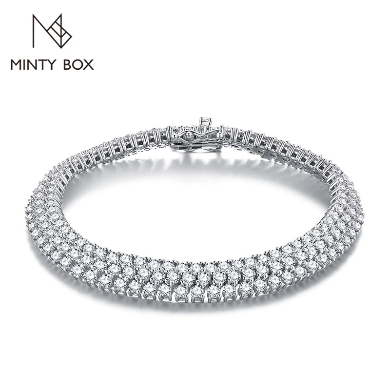 MINTYBOX S925 Sterling Silver All Moissanite Tennis Bracelet for Women D VVS1 Diamond Gold Plated Luxury Wedding Fine Jewelry