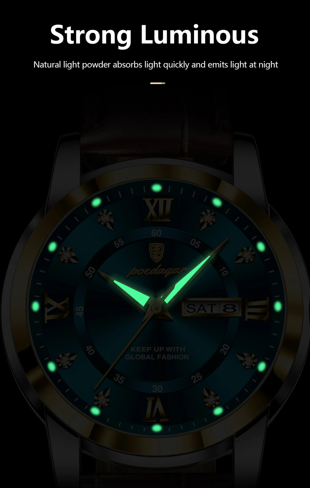 POEDAGAR Top Luxury Man Watch Date Week Waterproof Luminous Leather Men Wristwatch Casual Male Clock Sports Men's Quartz Watches