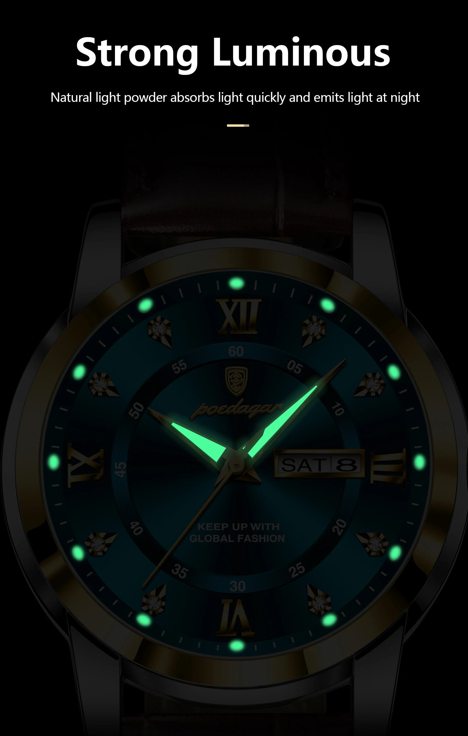 POEDAGAR Top Luxury Man Watch Date Week Waterproof Luminous Leather Men Wristwatch Casual Male Clock Sports Men's Quartz Watches