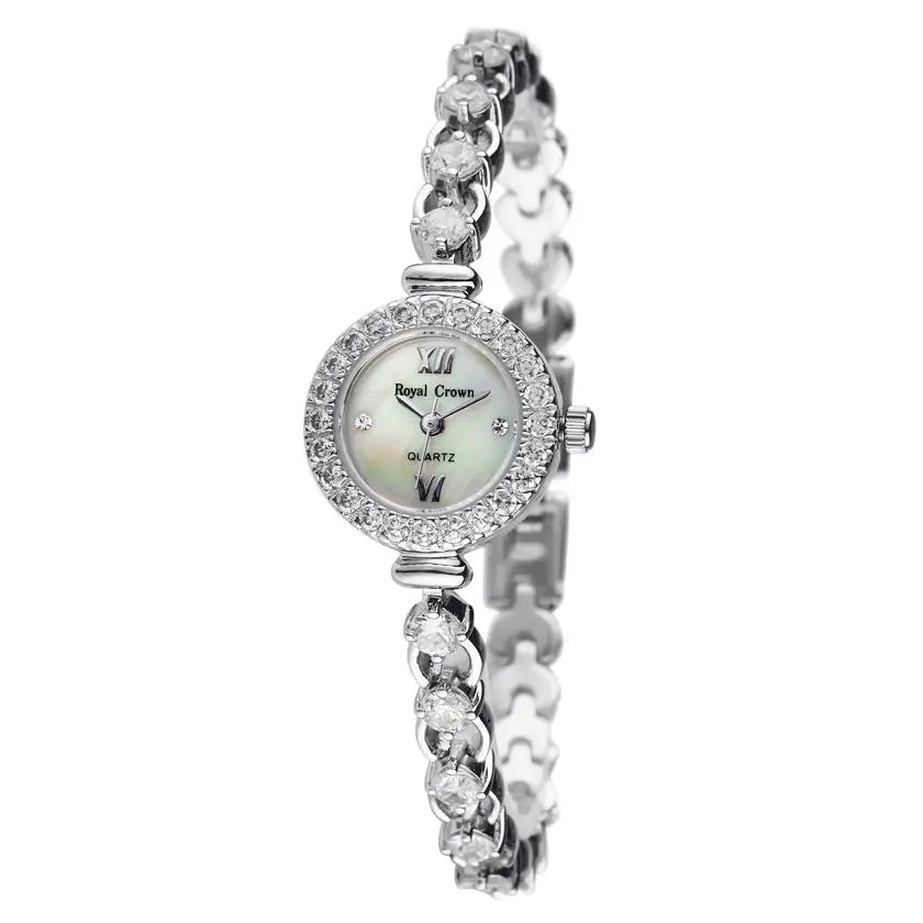 Royal Crown Women's Watch Japan Quartz Hours Fine Fashion Bracelet Jewelry Band Shell Luxury Rhinestones Girl Birthday Gift