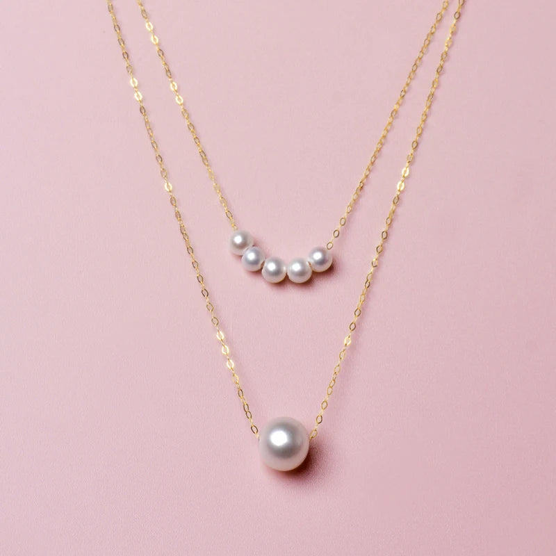 NYMPH Real 18K Gold Akoya Pearl Necklace Au750 Fine Jewelry White Round Aniversary Gift For Women Double Layer X529