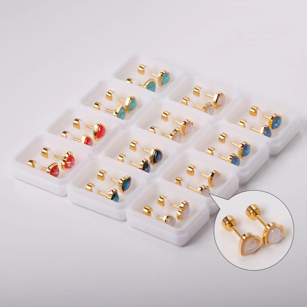 12 Pairs Korean Fashion Stainless Steel Stud Earrings Screw Back Earrings for Women Valentine Earrings Pink Heart Earrings