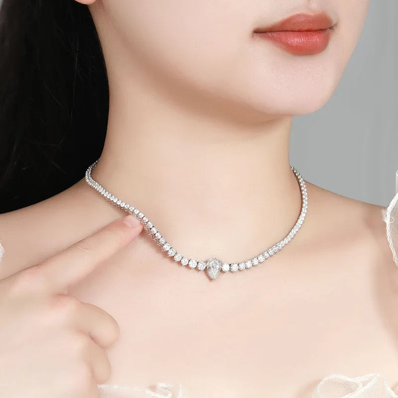 HORRIPAL DVVS1 3 Claws Pear Moissanite Necklace for Women 925 sterling Silver GRA Certified Elegant Luxury Wedding Fine Jewelry