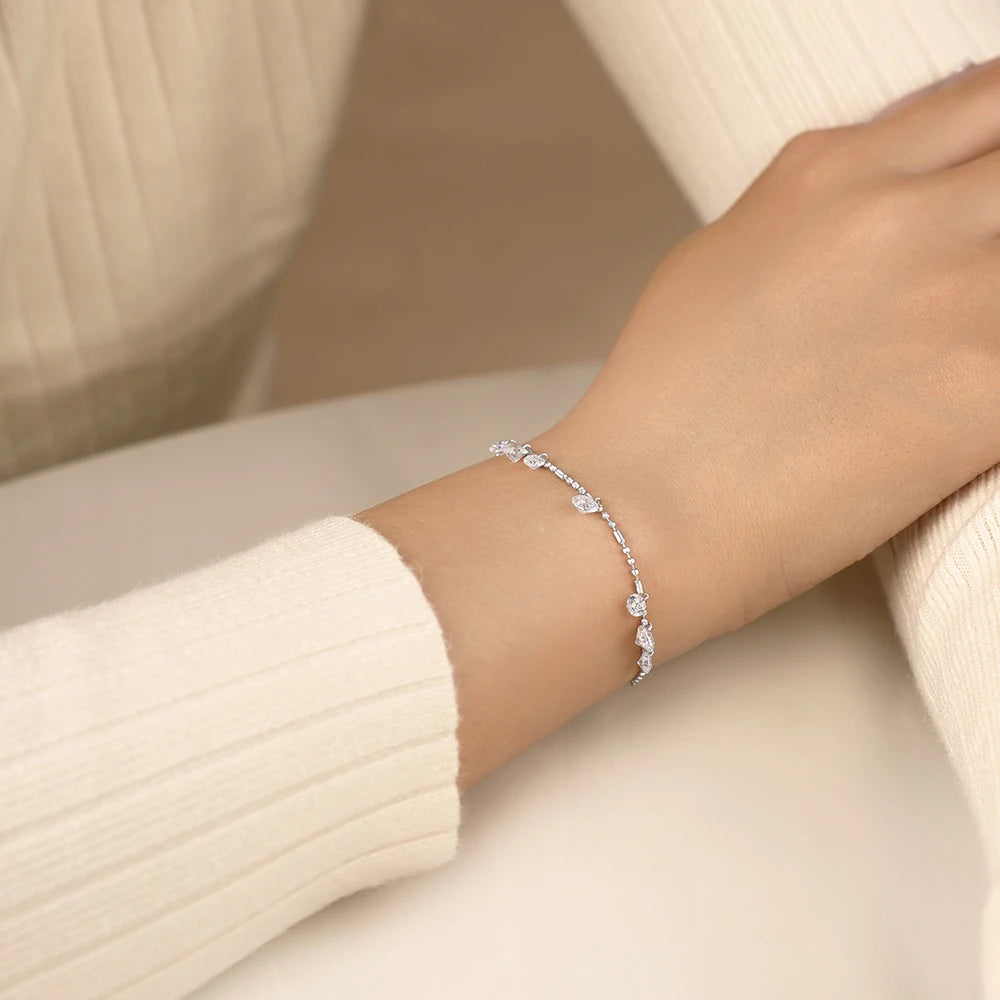 ATTAGEMS Round Cut Drilled Moissanite Bracelets Women S925 Silver Adjustable Beaded Chain Everyday Stackable Jewelry Party Gifts