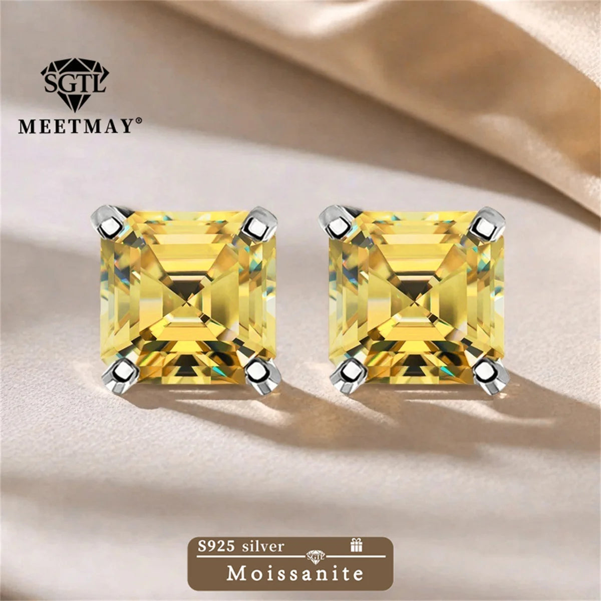 GRA Certified S925 sterling silver four-prong stud earrings Asscher Cut Moissanite earrings for women fine jewelry Free gift box