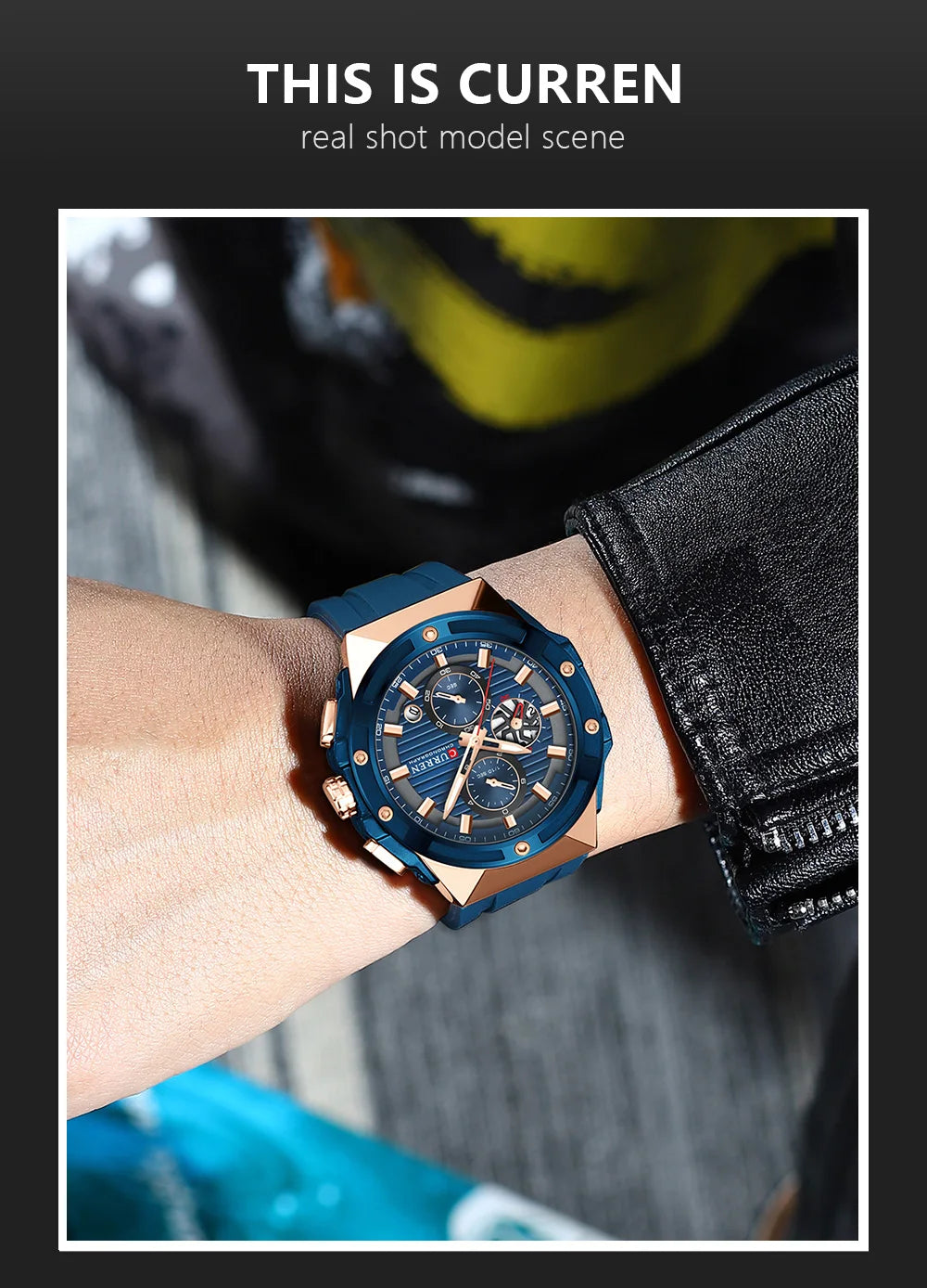 CURREN Classic Brand Men's Wristwatches Casual Business Quartz Silicone Watches with Luminous Hands Chronograph Dial