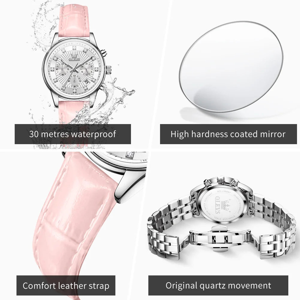 OLEVS 3669 Womens Watch Original Fashion Elegant Brand Quartz Watch Waterproof Luminous Quartz Date Watch For Women With Box