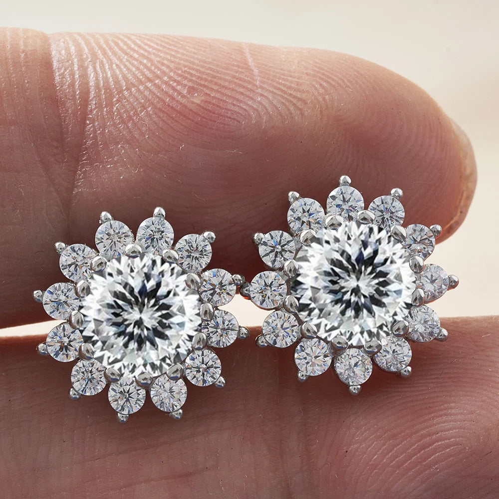 1.0 Ctx2 Pcs D Color VVS Women Moissantie Stub Earring 925 Sterling Silver Female Jewelry Women's Wedding Party Dating Gift