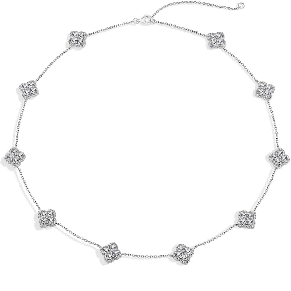 MINTYBOX Flower Moissanite Necklaces S925 Silver Lab Created Diamond Clover Charm Necklace for Women Luxury Jewelry 40+5cm