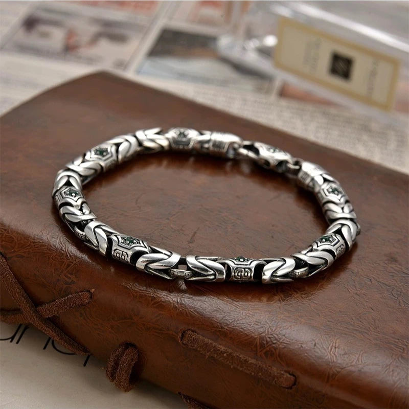 China-Chic Peace Pattern Bracelet for Men and Women Fashion Retro Diamond Set Handmade Bracelet Chain Simple Jewelry