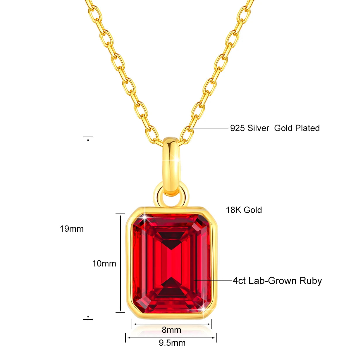 18K Gold 4CT Lab Grown Ruby Sapphire Necklace Au750 Lab Grown Emerald Pendant 100% Genuine for Women Man Anniversary Fine Jewelr